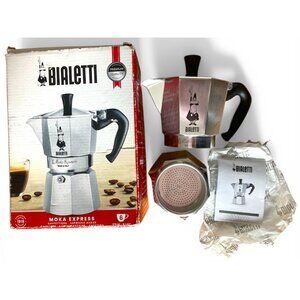 NEW BIALETTI Moka Express 6-Cup Aluminum Stovetop Espresso Coffee Maker, Silver